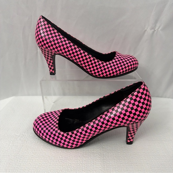 TUK Pink Black Checkered Heels Size 7 - Picture 9 of 12
